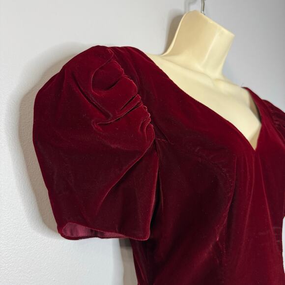 JUMP Vintage Velvet Puff Sleeve V-Neck  Fit & Flare Mini Dress Dark Romantic 7/8 - Picture 5 of 14